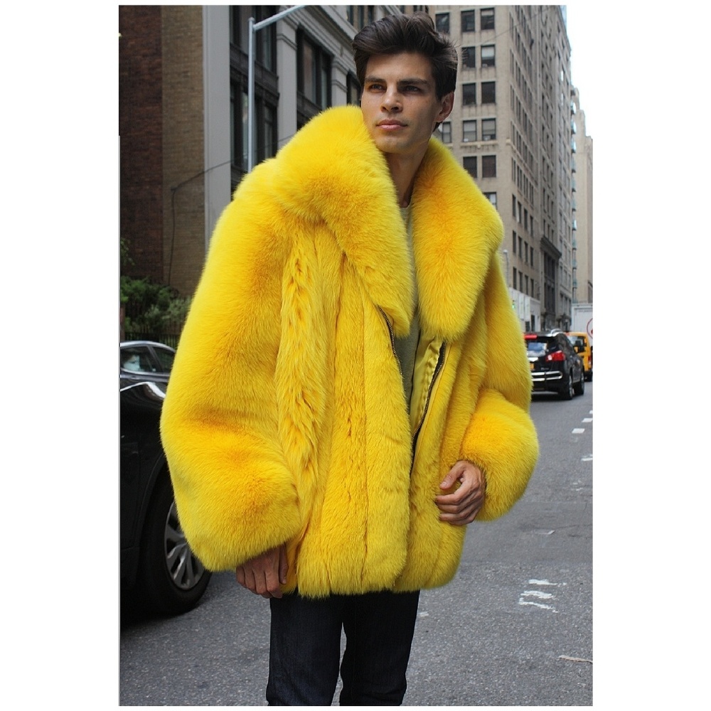 Men's Yellow Bomber Fur Jacket